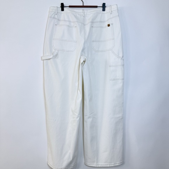 Halara Flex Carpenter Denim Jeans XL Ivory High Rise Straight Leg Stretch - Picture 3 of 9